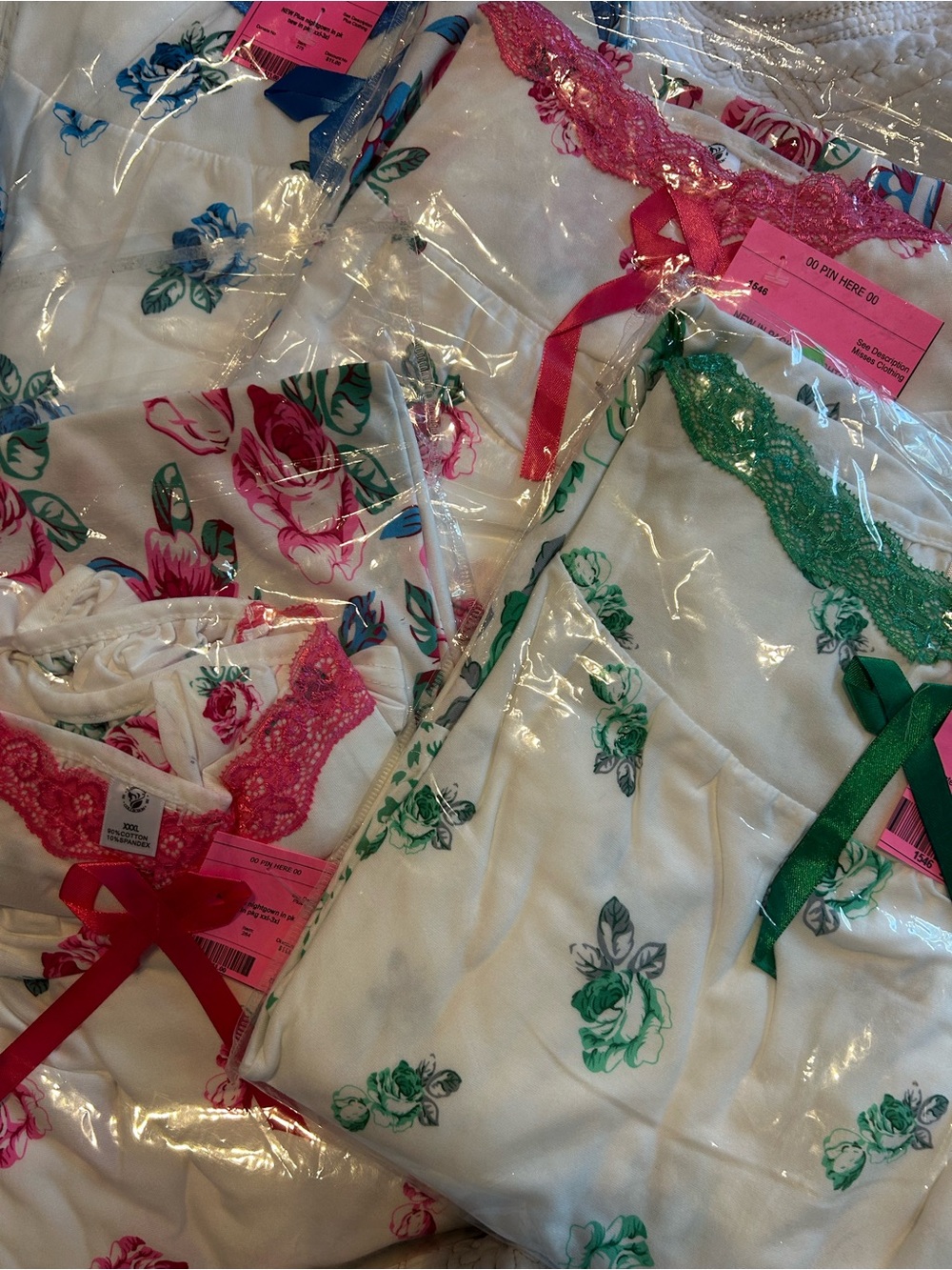 Cotton Floral Lace-Trim Pajama Set with Ribbon Accents NWT PLUS!
